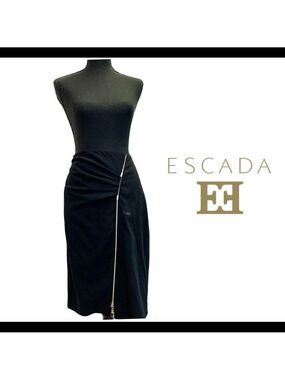 Escada Black ruched asymmetrical zipper skirt size 40